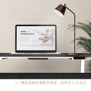 Twin 升降桌 黑梣木白桌腳